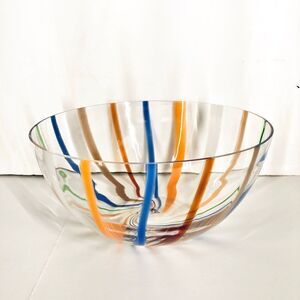 Medium Blown Glass Decorative Bowl - Blue, White, Orange, Green, Red,‎ White